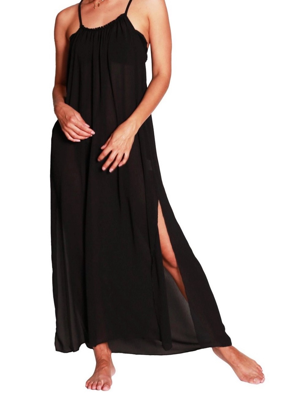 CATALONIA Black Strappy Maxi Swim Coverup One Size NWT